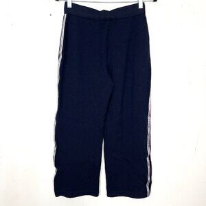St. John Sport White Side Striped Navy Crop Knit Pants Wool Blend Size P / Small